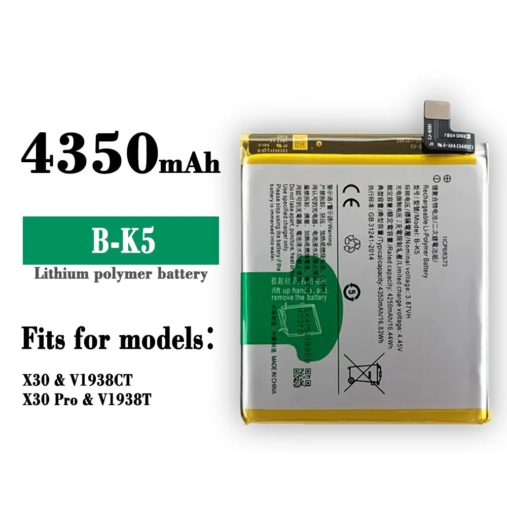 

New B-K5 Battery For VIVO X30 X30 Pro 4350mAh SmartPhone Replacement Batteries With Tool Gift