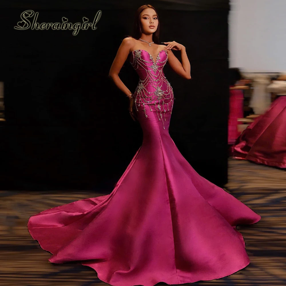 SHERAIN Luxury Mermaid Evening Dresses for Women Rhinestones Illusion ...