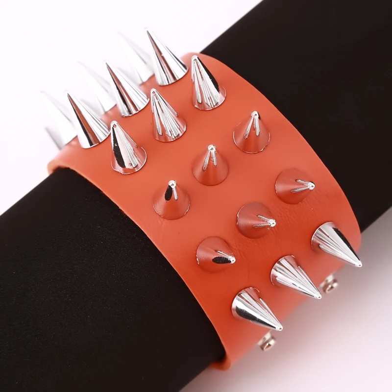 Bracelet Jewelry Three Row Cuspidal Spikes Rivet Stud Wide Cuff Leather Punk Gothic Rock Unisex Bangle Bracelet Men Jewelry