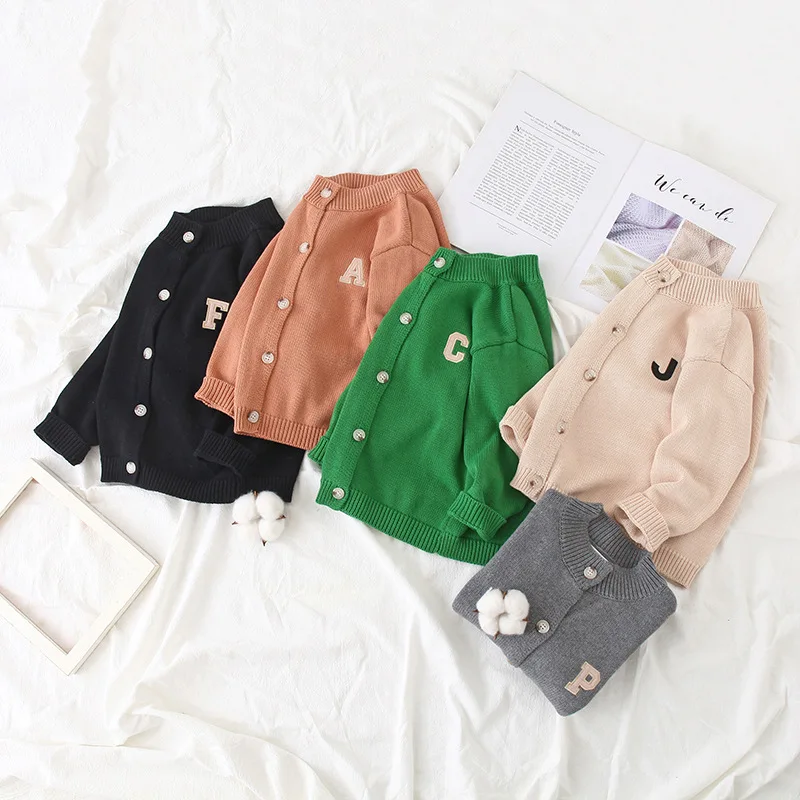 Autumn Kids Cardigan Sweaters Baby Girl Clothes Cartoon Letter Solid Cotton Sweater Boys Children Clothing Knitted Kids Sweaters