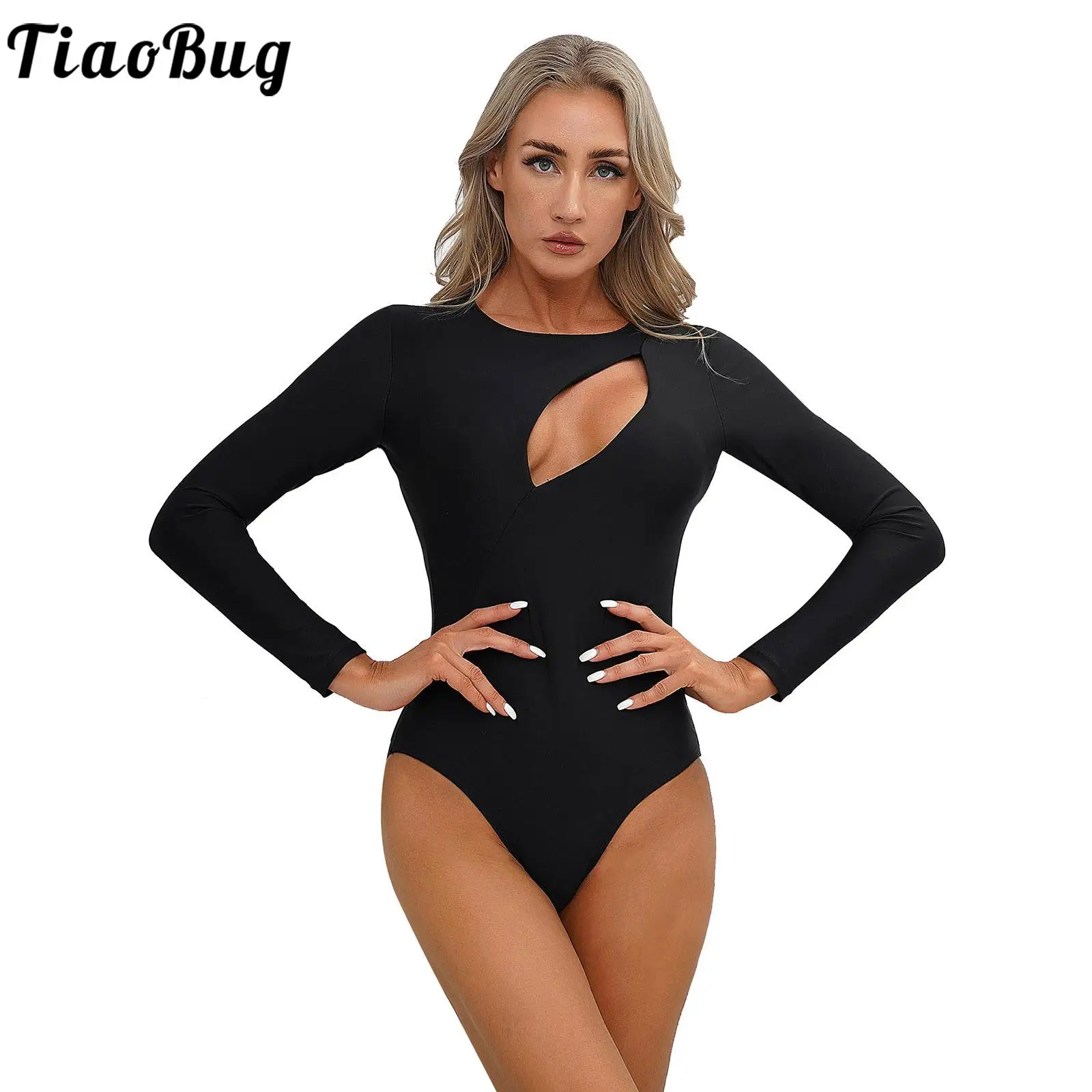 

Женский сплошной купальник с длинным рукавом, однотонные накладки на грудь, вырез, спортивный купальный костюм, пляжный праздничный купальник для бассейна