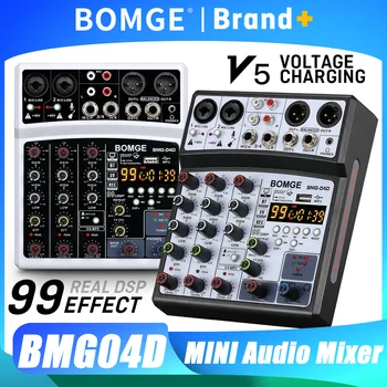 Mixer Audio BOMGE a 4 Canali con 99 Effetti DSP, Console Mini Mixer Audio con Ingresso RCA e Connettività XLR 48V, Controller DJ per Feste