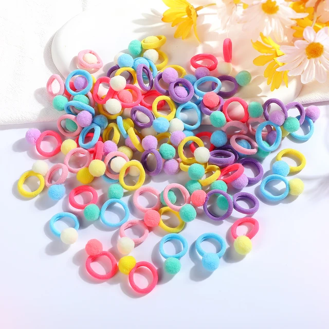 Colorful Pom Pom Balls Hair Ties Kids Girls Cute Elastic Beaded Hair Rope  Children Ponytail Holder Rubber Band Headwear - AliExpress