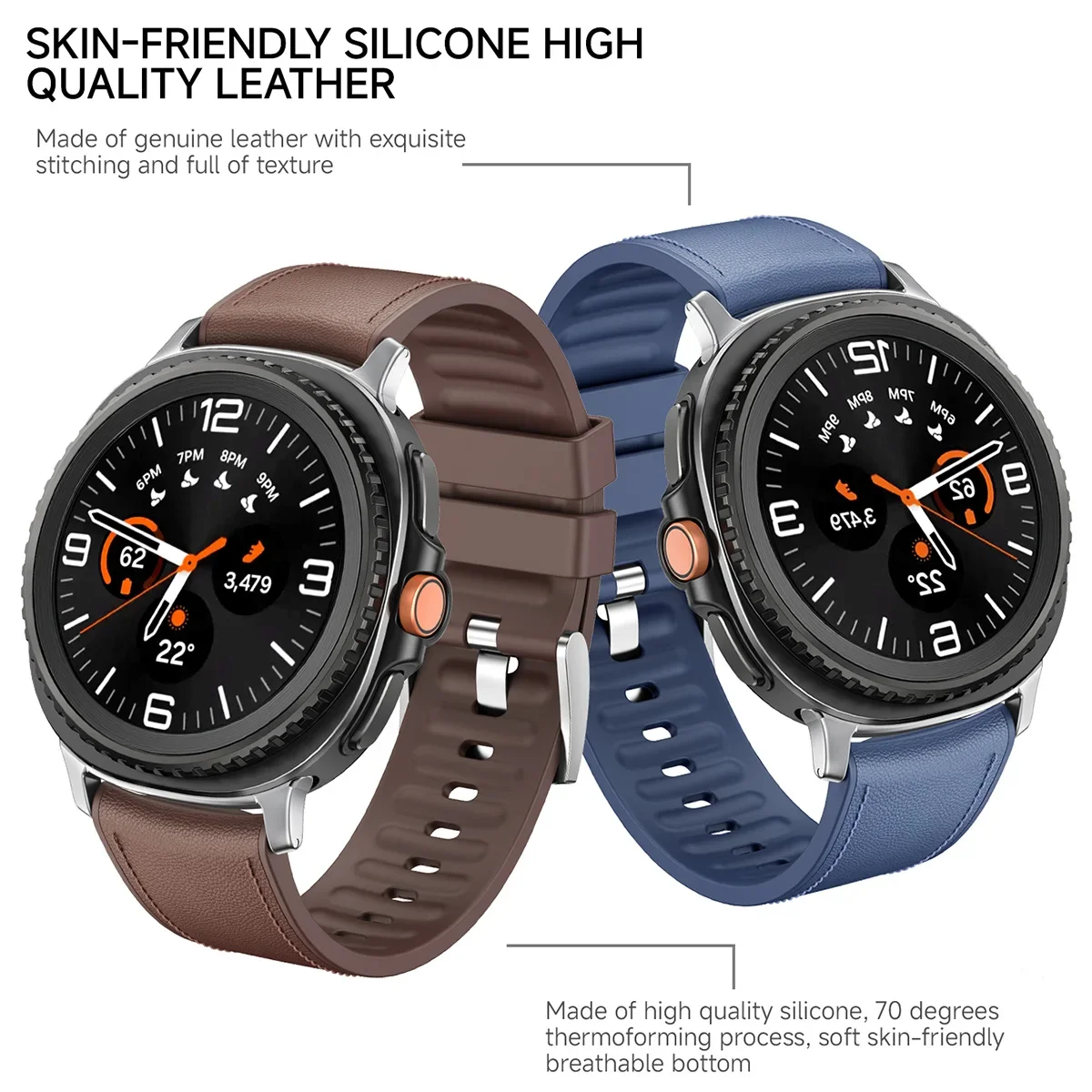 Premium Silicone & Leather Watch Strap - Elegant No-Gap Design Bracelet Accessory