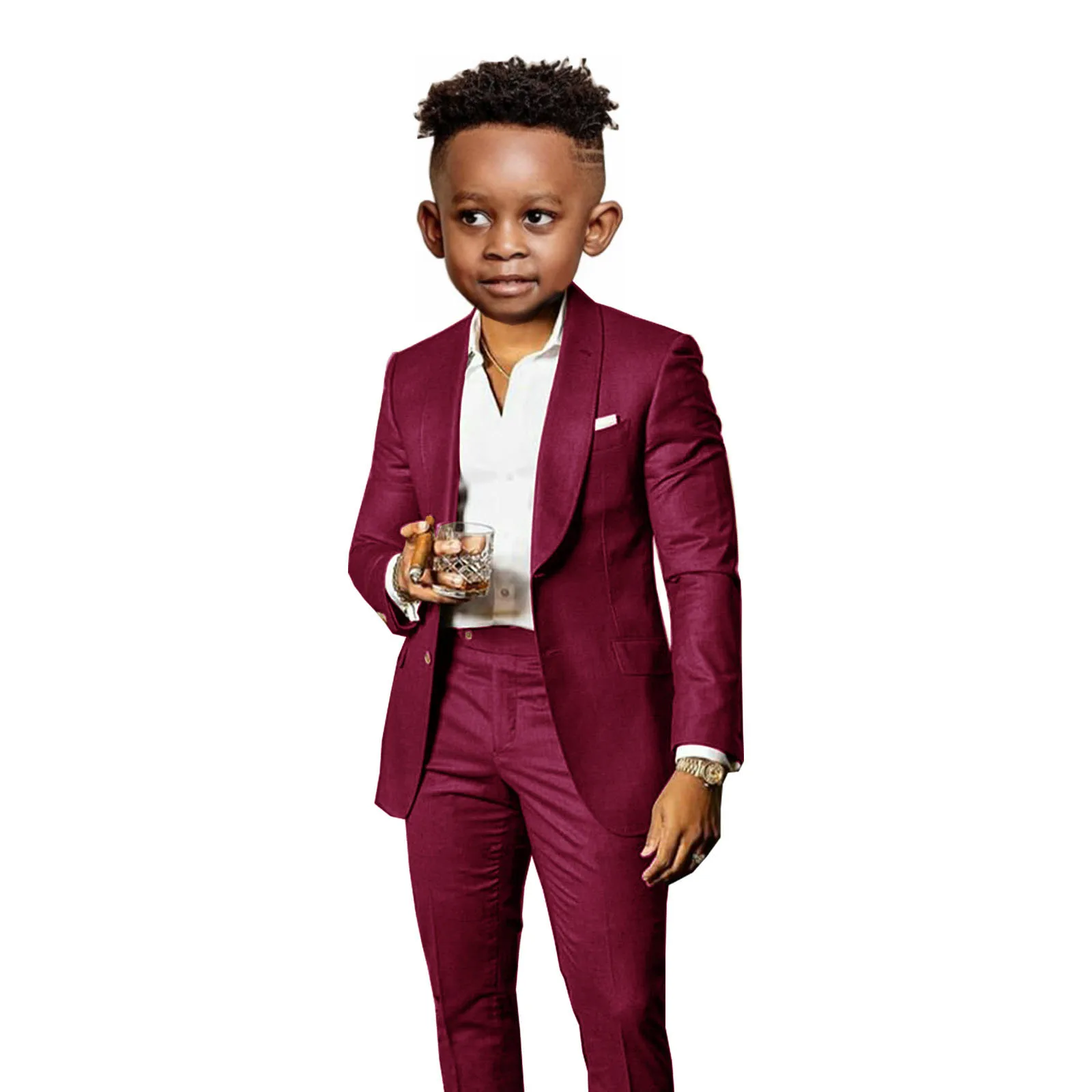 Children's Brown 2-Piece Suit with Shawl Collar - Elegant Formal Wear for Weddings and Parties