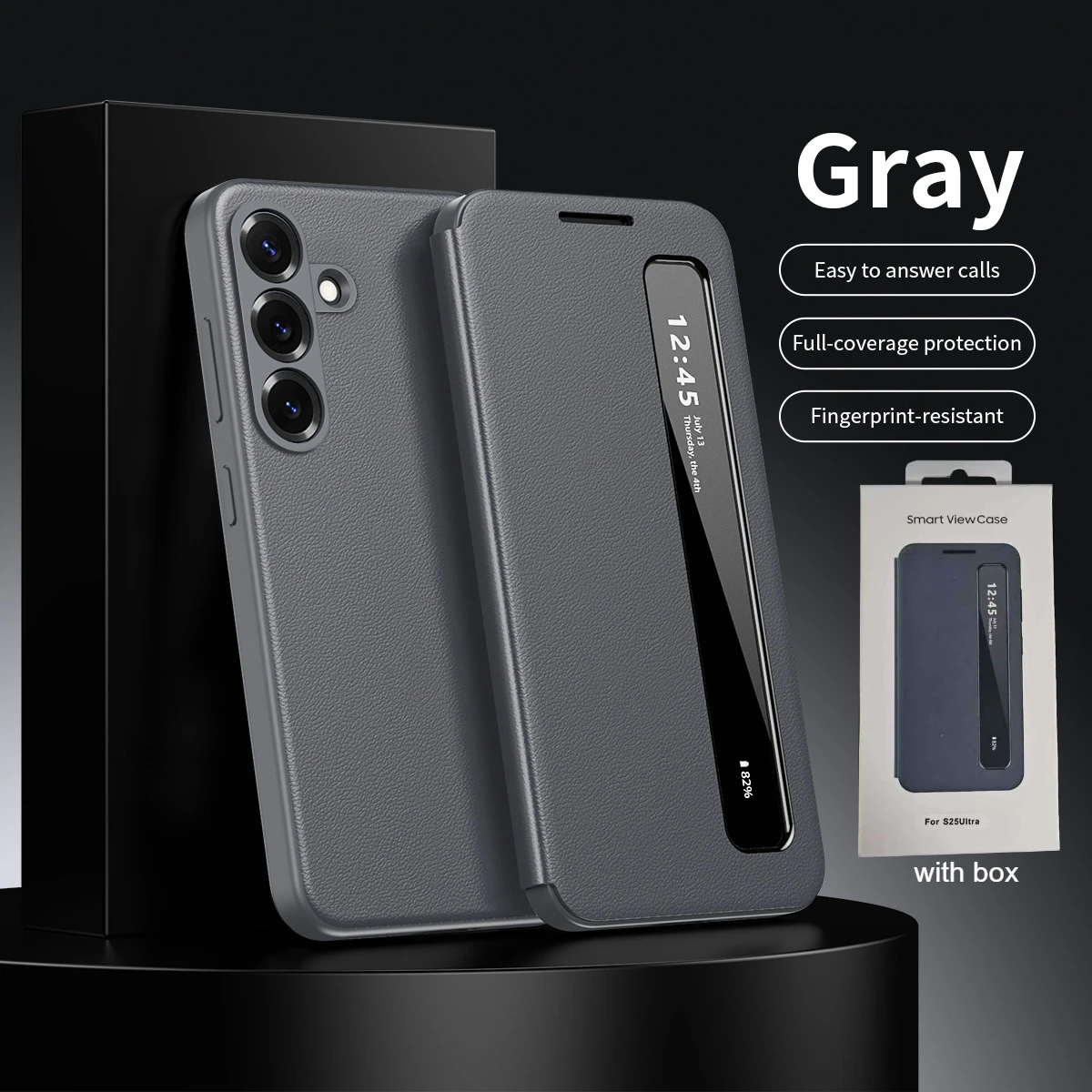 High-End Leather Magnetic Flip Phone Case with Smart Side Display Window Cover