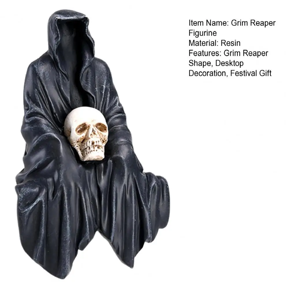 Grim Reaper Figurine Resin Spooky Black Robe Death Ghost Statue Sculpture Desktop Decoration Ornament Festival Halloween Supply