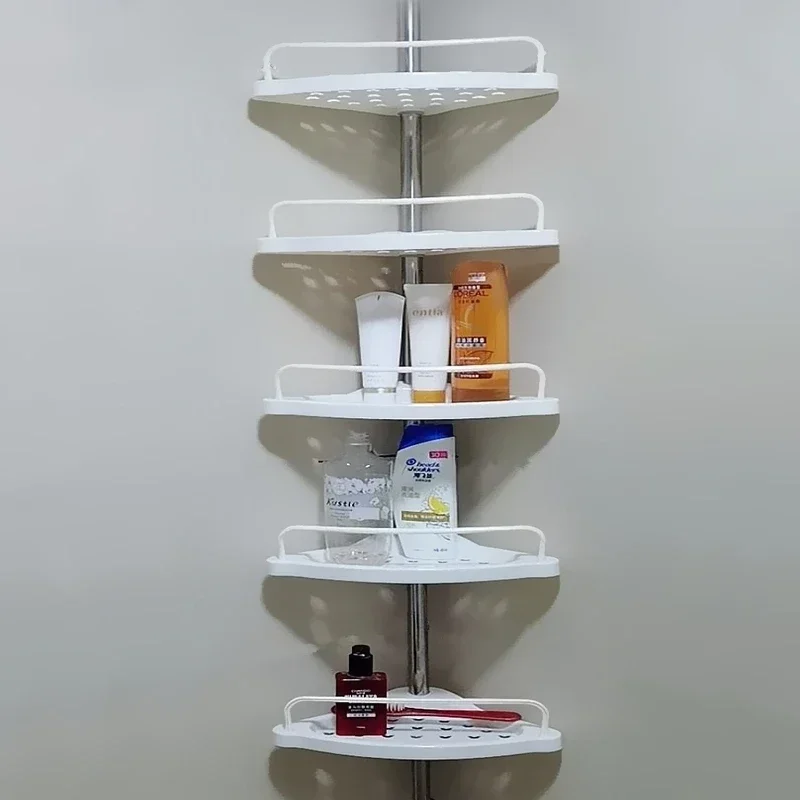 Adjustable Telescopic Bathroom Shelf, No-Drill Shower Corner Storage, 4-Shelf Shower Organizer for Space, 105cm-320cm Height