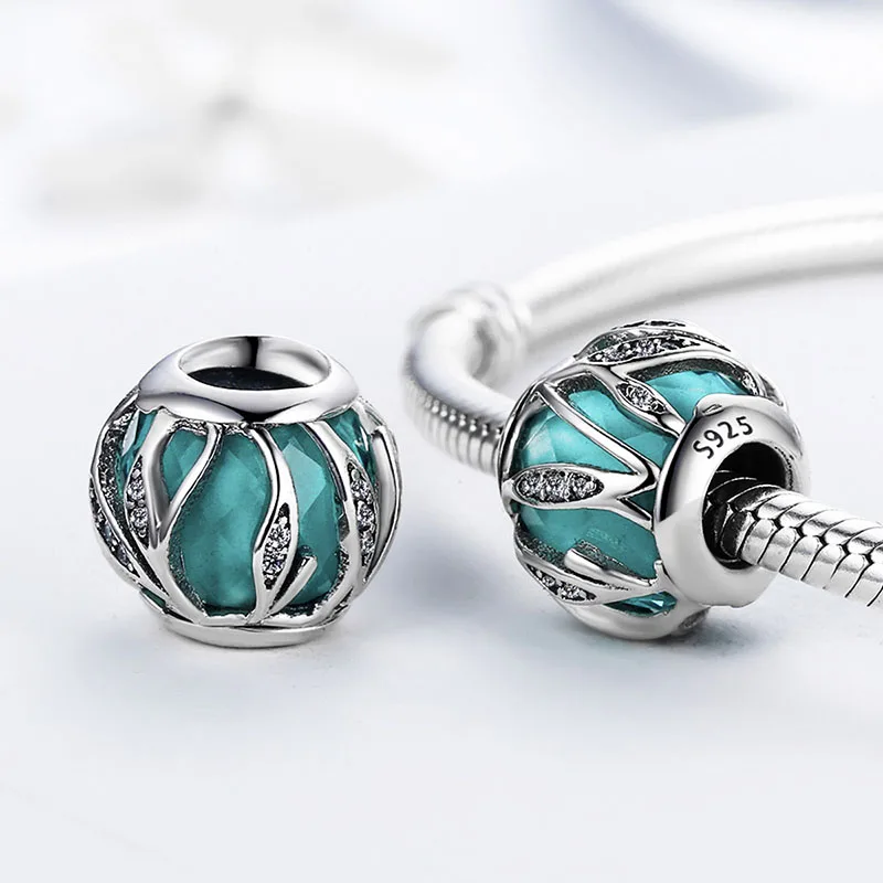 La Menars 925 Sterling Silver Beads Fashion Women Bracelet Charms Sparkling Crystal Leaves Beads Festival Gift