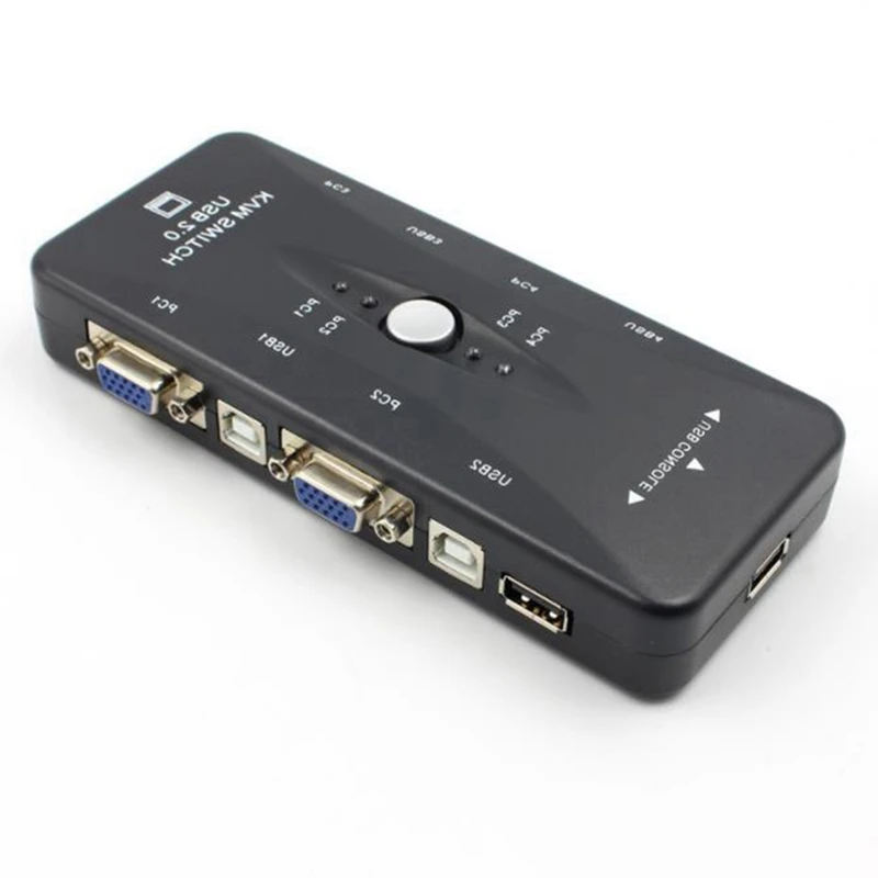 One for Four 4 Port USB 2.0 KVM Switch Box + 4 KVM Cables Keyboard Monitor VGA SVGA PC Laptop
