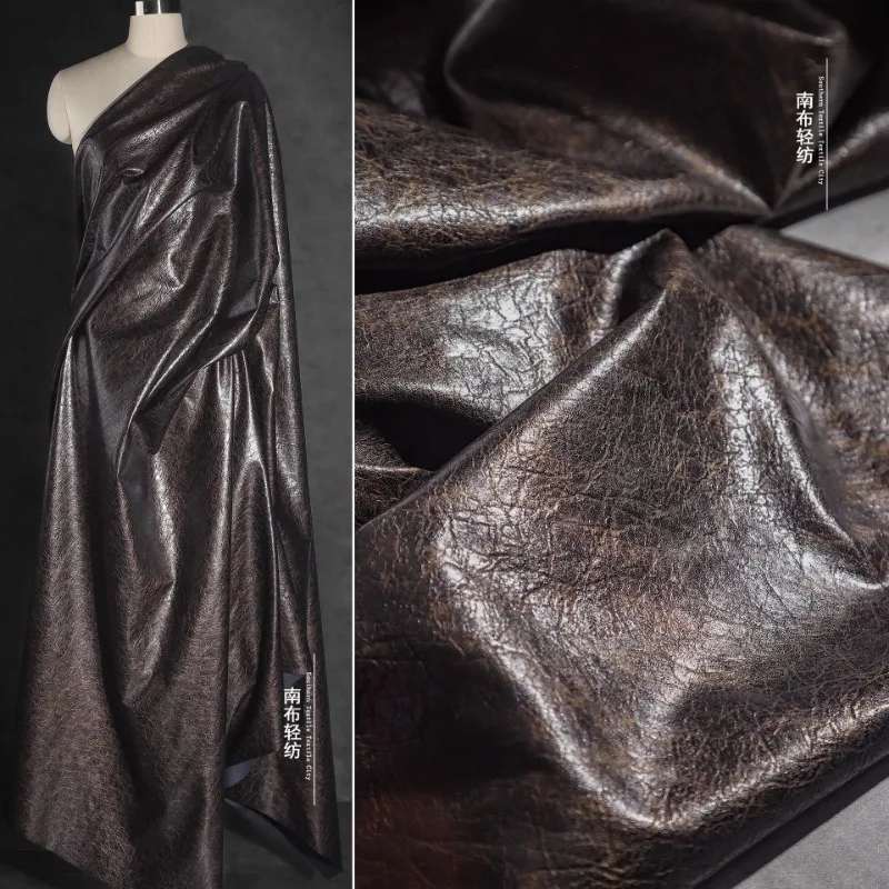 

Thick Leather Fabric Brown Black PU Rayon Material Vintage Jacket Clothing Designer Apparel Sewing Fabrics for By The Yard