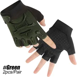 Children's Adjustable Non-Slip Fingerless Sports Gloves - M (Green)