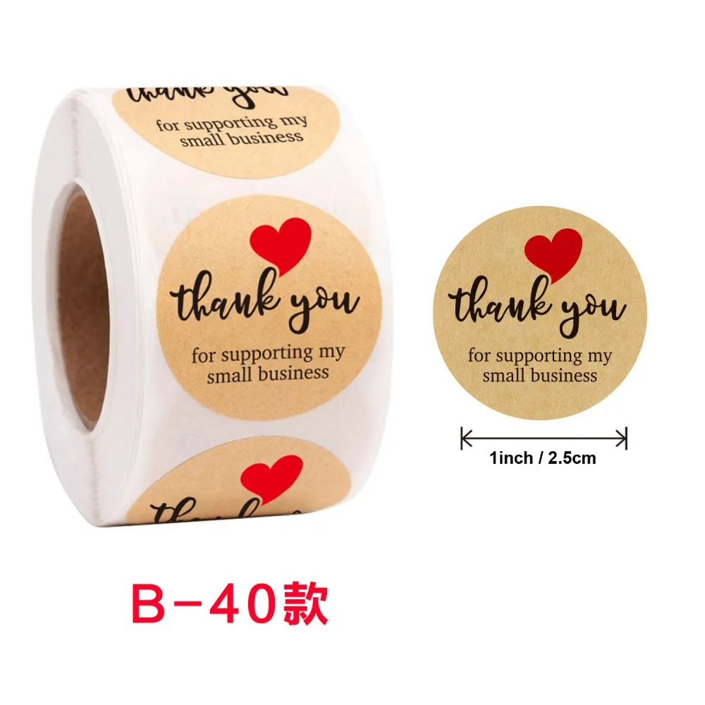 Round Natural Kraft Handmade Heart Thank You Stickers Scrapbooking Gift Baking Package Adhesive Sticker Seal Label 50-500pcs