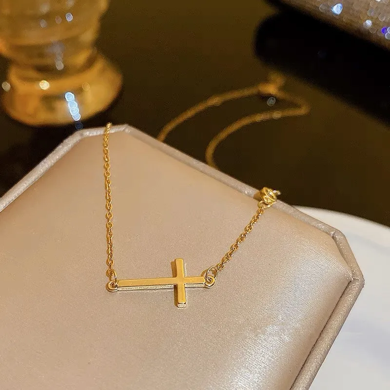 Fashion Trend Stainless Steel Cross Zircon Necklace Women Jewelry Party Premium Gift women jewelry