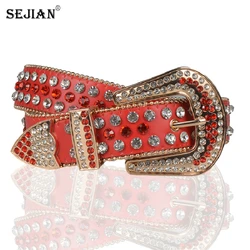 Fashion Ladies Leather Belt Women's Needle Buckle Belt Inset Rhinestone Widened Lengthened Needle Buckle Belt High-end Punk Belt