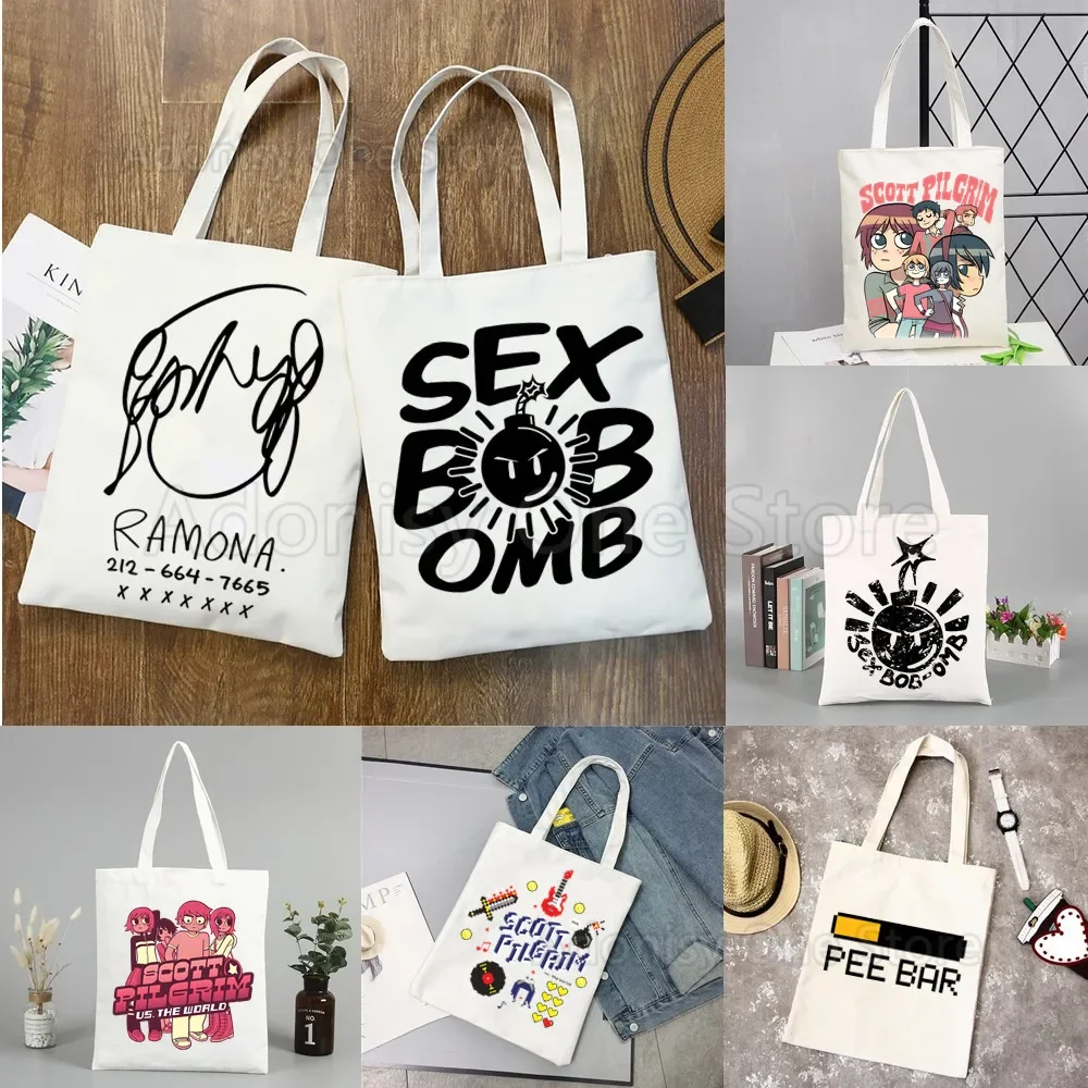 Scott Pilgrim Shopping Bag Shopper Bags Tote Canvas Bag Harajuku Borsa A Tracolla Casual Da Donna Riutilizzabile Di Grande Capacità