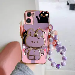 Romantic Love Phone Case Set with Lanyard and Rabbit Stand - Redmi 11 Prime 5G (PURPLE)