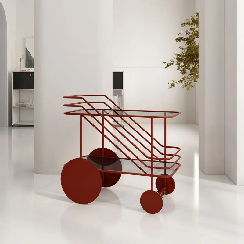 Light Luxury High-end Design Mobile Tea and Water Dining Cart Hand-pushed Gap Storage Rack Household Glass Trolley Rolling Cart