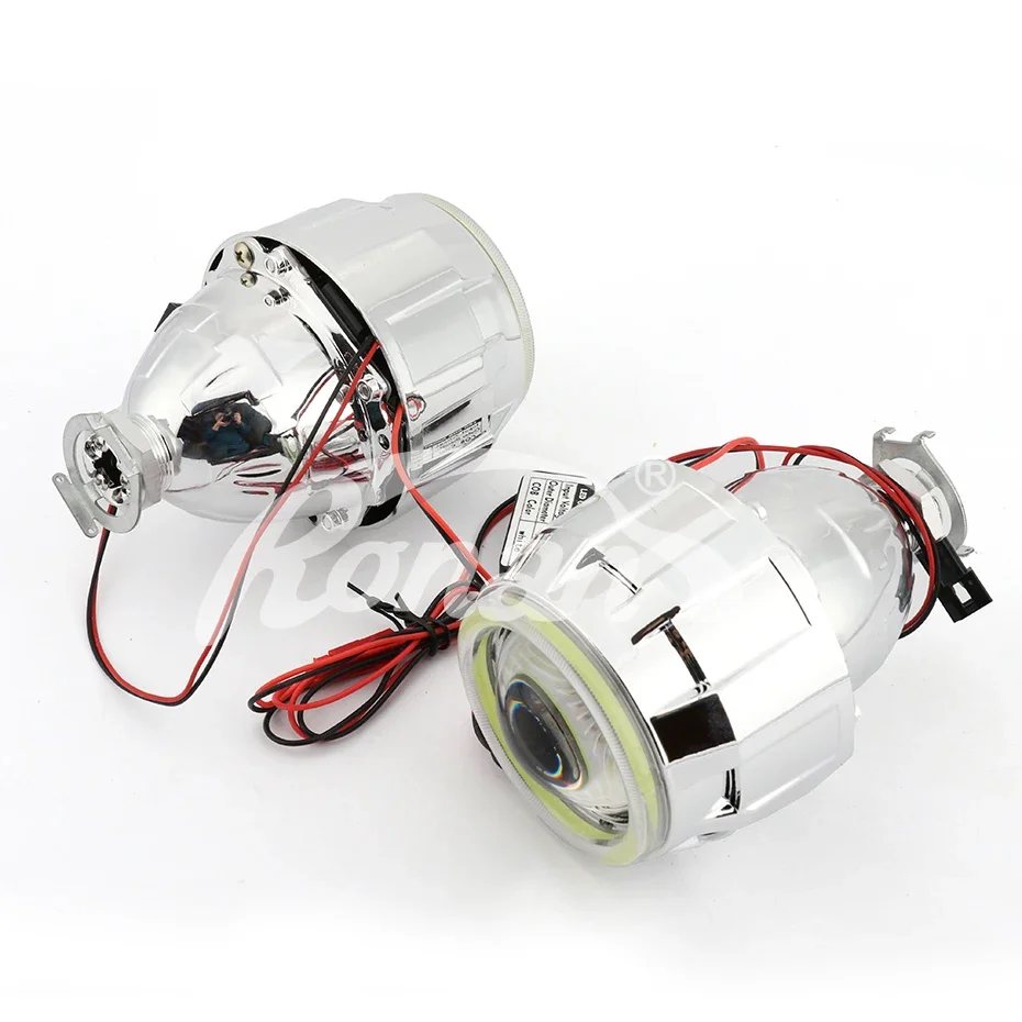RONAN 2.5'' Bi-Xenon Projector Lens H1 Headlight White Angel Eyes LED COB DRL Retrofit H4 H7 Headlamp
