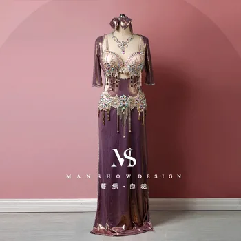 Customized BALADI Robe Performance Dress Belly Dance Costume Classic Folk Performance Dress Versatile Text Chest and Waist Cover