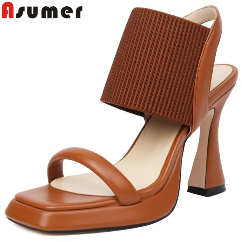 

ASUMER 2024 Size 32-46 New Slip On Microfiber Sandals Classics Ladies Slingbacks Shoes Women Thick High Heels Platform Sandals