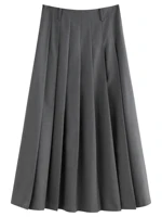 FSLE College Style Gray Retro Pleated Skirt For Women Autumn 2025 New Arrival Commuter Officelady Chic Long Skirt 25FS13198 - Image 5