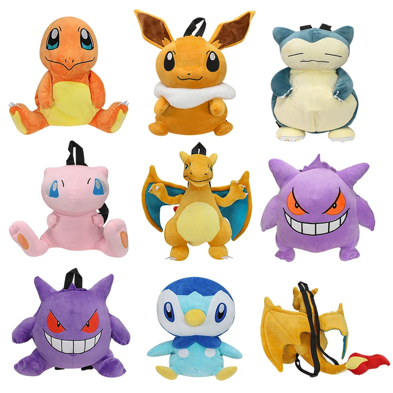 10 Styles Pokemon Backpack Plush Snorlax Eevee Mimikyu Charizard Mewtwo Gengar Kawaii Bag Soft Schoolbag birthday Christmas Gift