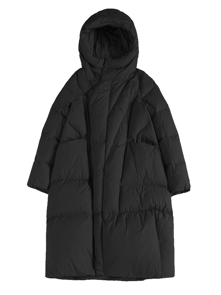 Luxury Women's Fluffy Long down jacket Winter Large size Fashion Pockets Hooded puffer coat Loose Female 2024 New INKEO 3O288