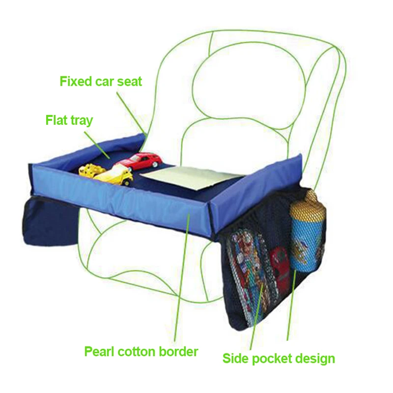 Carrello per bambini Tavolo Giocattolo Scrivania Interno Vassoio per seggiolino auto per bambini Disegna mangiare Snack di stoccaggio Giocattoli Portabicchieri Vassoio da viaggio per auto per bambini - immagine 6