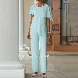 Elegant Jewel Neck Mother Of The Bride Dress Jumpsuits Two Piece Short Sleeve Formal Dresses Vestidos Mae Da Noiva Casamentos