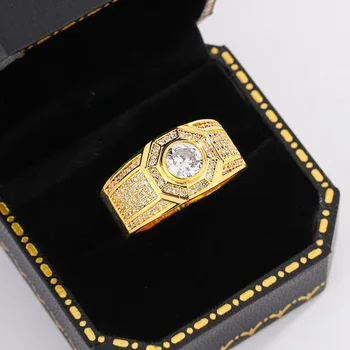 Luxurious 18k Gold Men's AAAA Zircon Ring for Anniversary Gift Men's Jewelry Men RingHigh Quality Party Jewelry