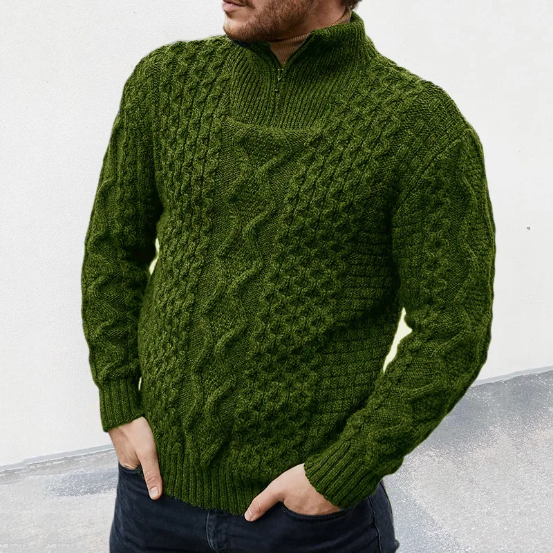 Men's Knitwear 2023 Autumn And Winter New Zip-Up Turtleneck Long-Sleeved Floral Large-Size Sweater