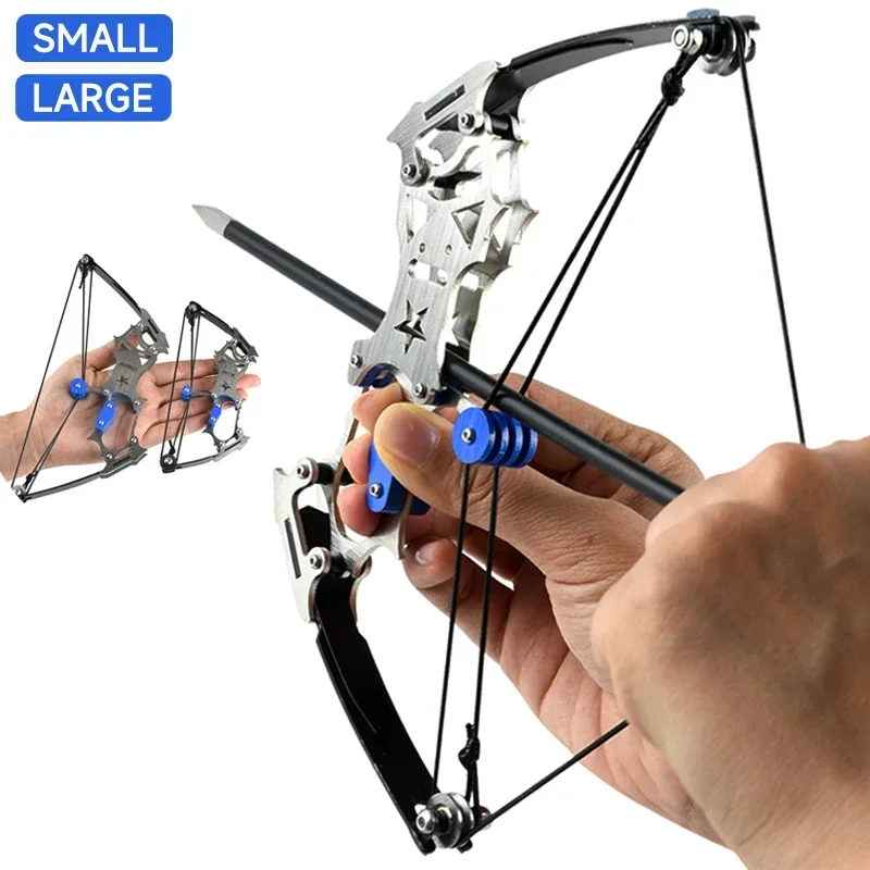 Indoor and Outdoor Decompression Bowstring Set 2 Size Mini 304 Stainless Steel Compound Bow Small Pulley Bow Arrow Shooting Toy outdoor camping toys rubber band toys
