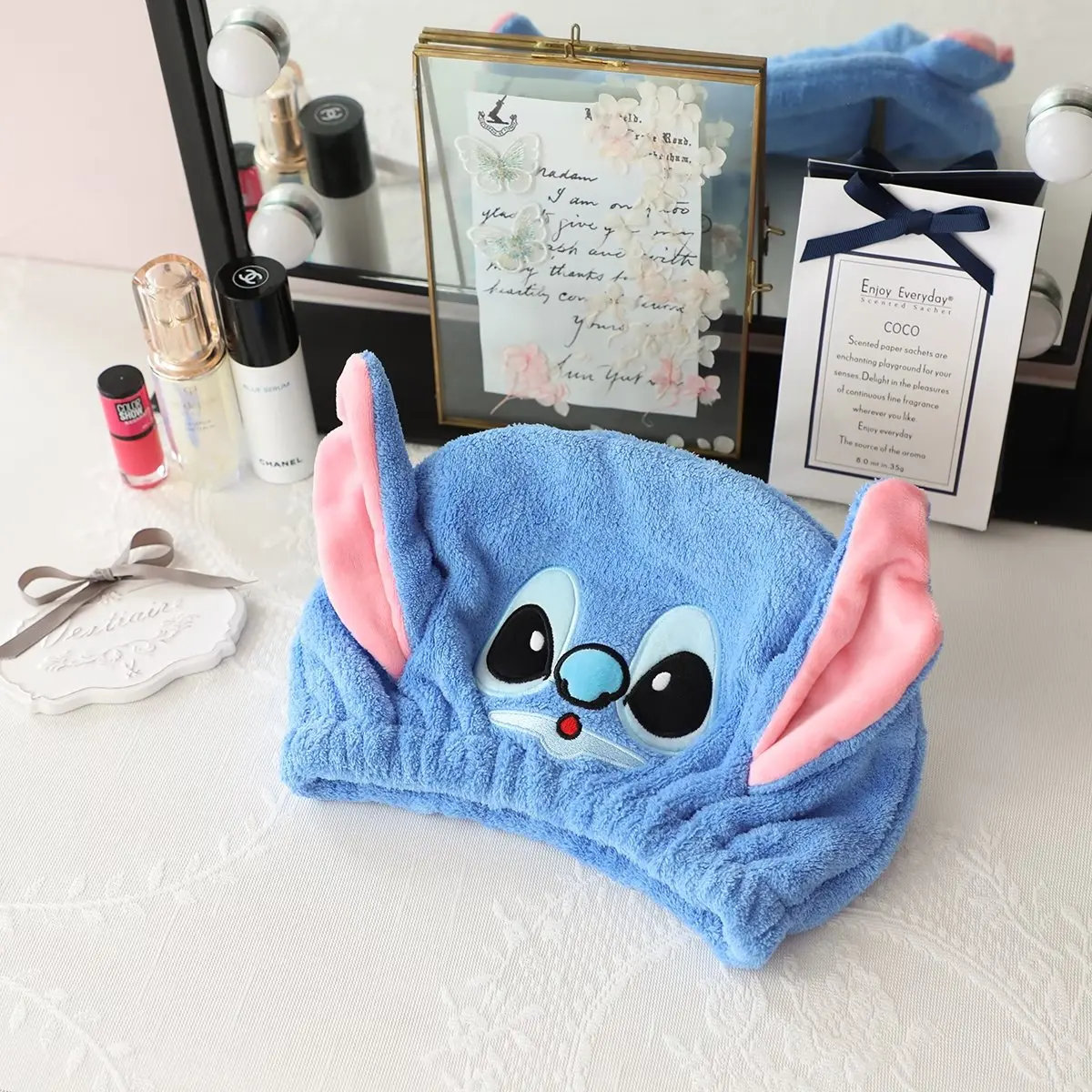 Disney-Bonnet de séchage des cheveux absorbant Anime Cartoon, Stitch,  Serviette de bain pour filles et garçons, Cadeaux de Noël