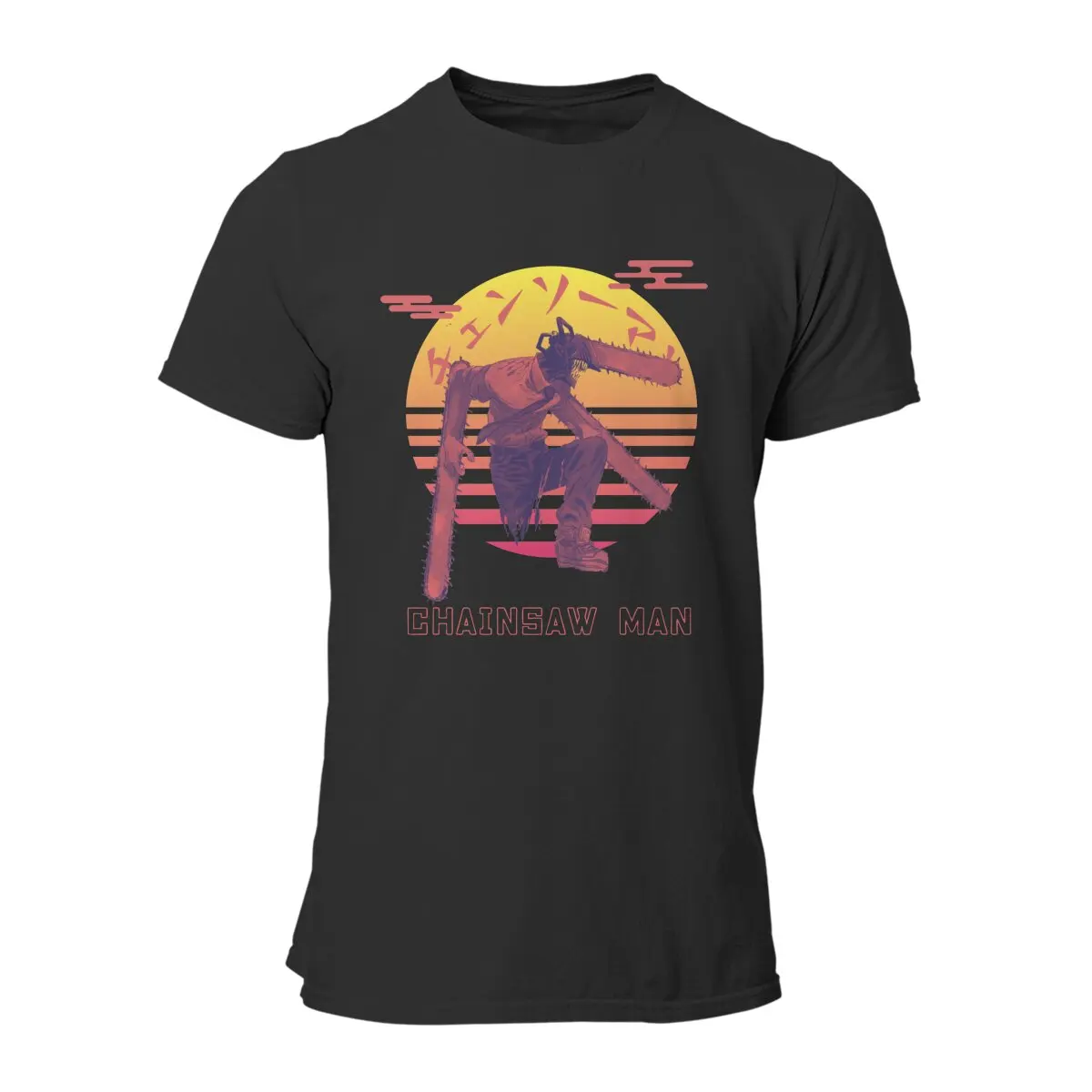 Kettensäge Mann Sonnen untergang Japan Dämon Teufel Anime Horror T-Shirt für Männer reine Baumwolle Hipster T-Shirt gedruckt T-Shirt plus Größe Kleidung – Detail 2