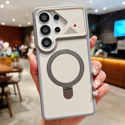Luxury Magnetic Bracket Holder Phone Case with Wireless Charging and Shockproof Armour Cover - Galaxy S26+ (Gray)