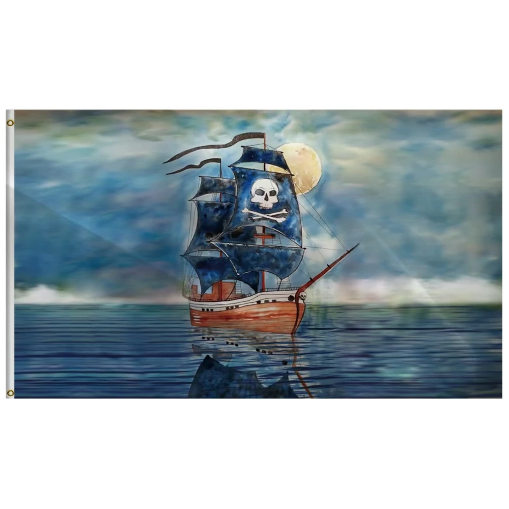 

Pirate Ship Flag Vivid Color Polyester Jolly Roger Flags Skull Bones Pirate Banner with Brass Grommets for Indoor and Outdoor