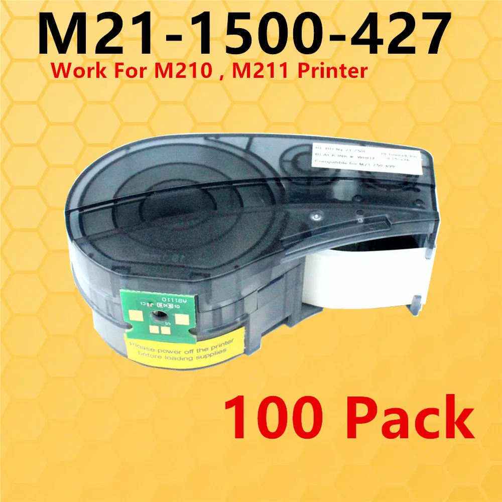 

100PK New Version with CHIP M21-1500-427 Vinyl Label TAPE Tags Cartridge 1.5" x14' Translucent/White Vinyl Wire & Cable Label