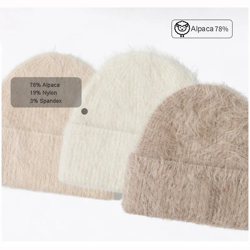 Fluffy Alpaca Wool Beanies Women Warm Knitted Hat Winter Bonnet 5