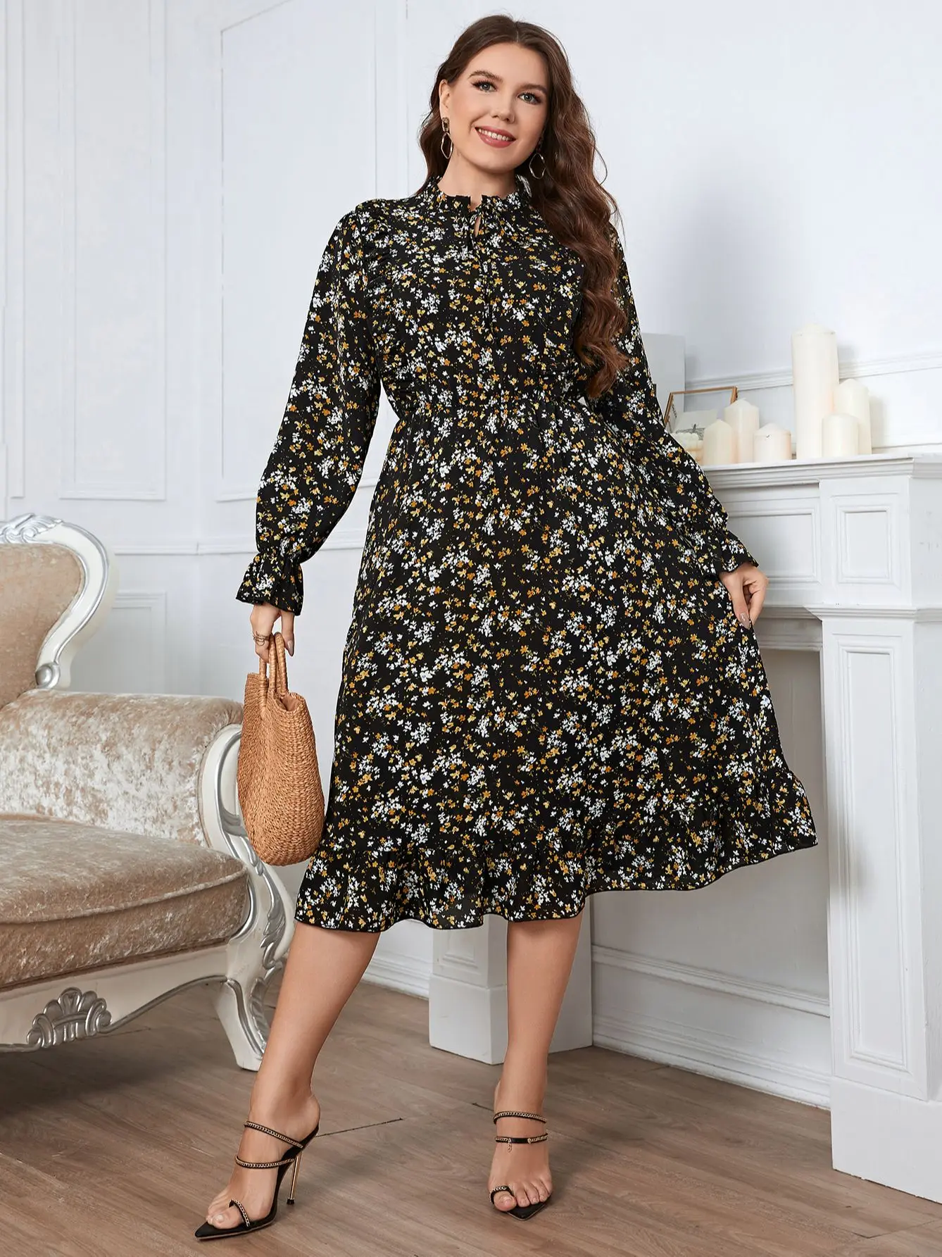 della mel feminino plus size chiffon vestido vintage floral impresso manga longa primavera outono casual vestidos de festa longos