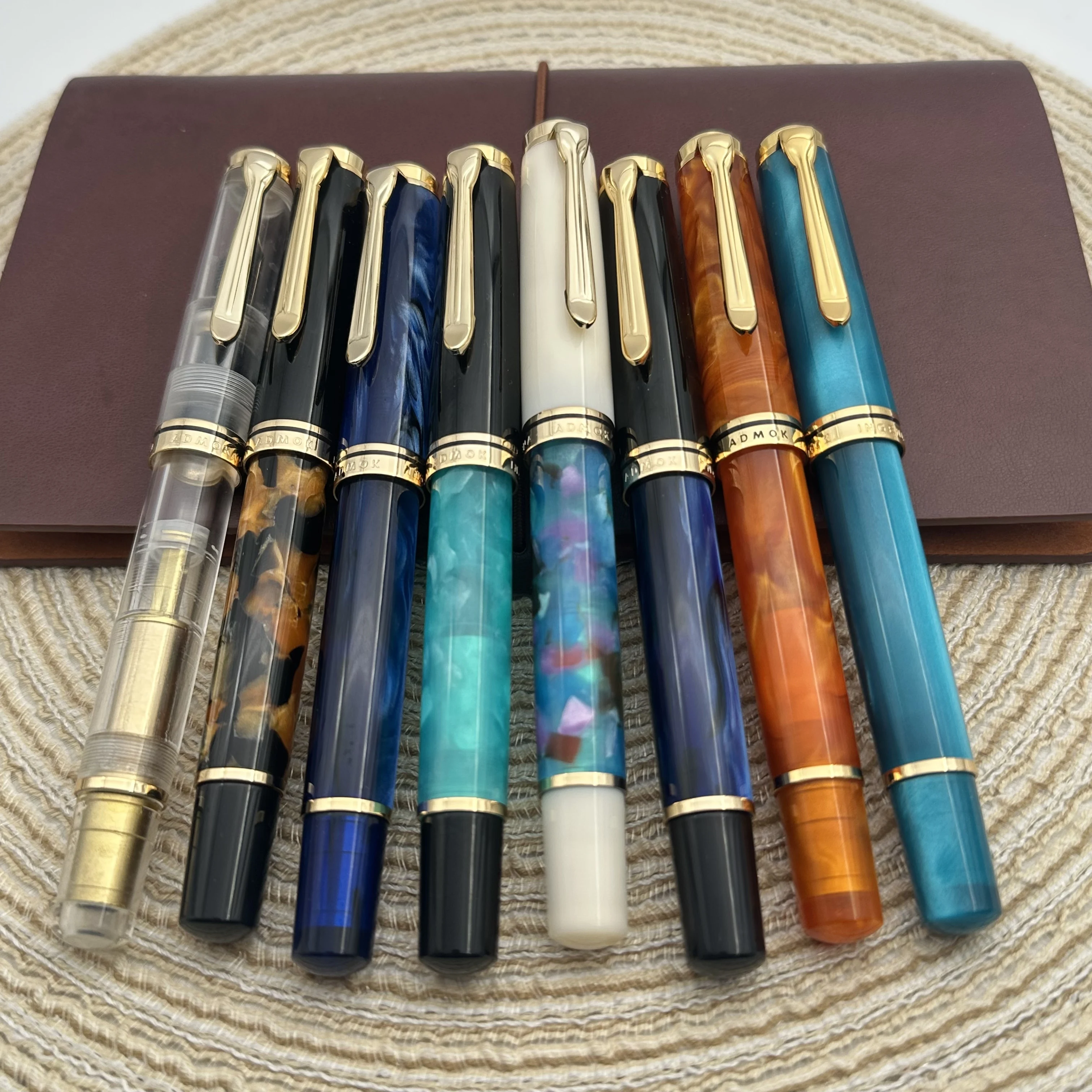 Admok M800 Pen Sky Blue Acrylic Piston Fountain Pen Bock Schmidt Nib F M B 0.5 0.7 1.0MM Nib Golden Clip Writing Office Gift Pen