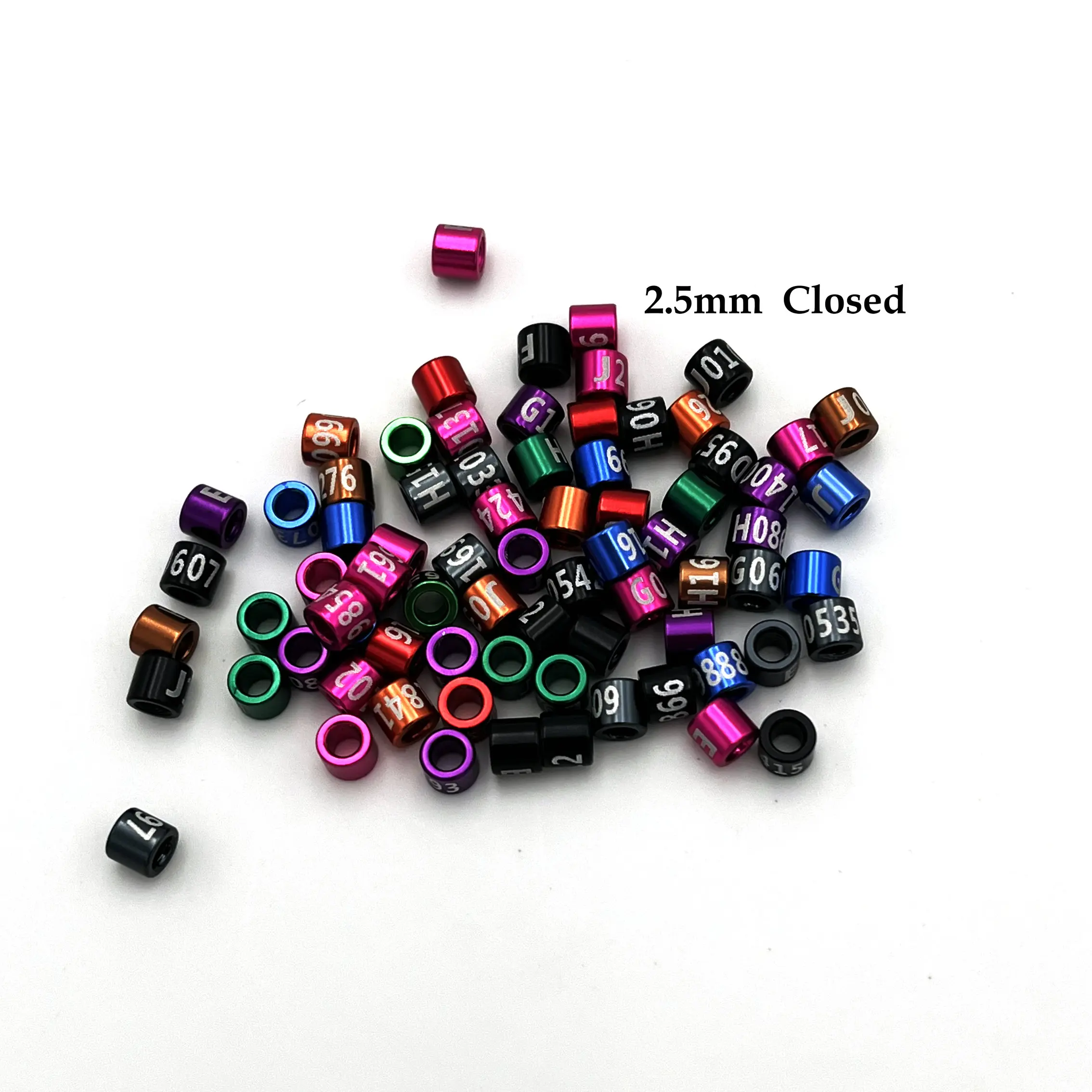 Closed Aluminum Bird Leg Bands, Non-Custom, Random-Character, Color-Mixture, 2.5mm, 25 PCs/Lot