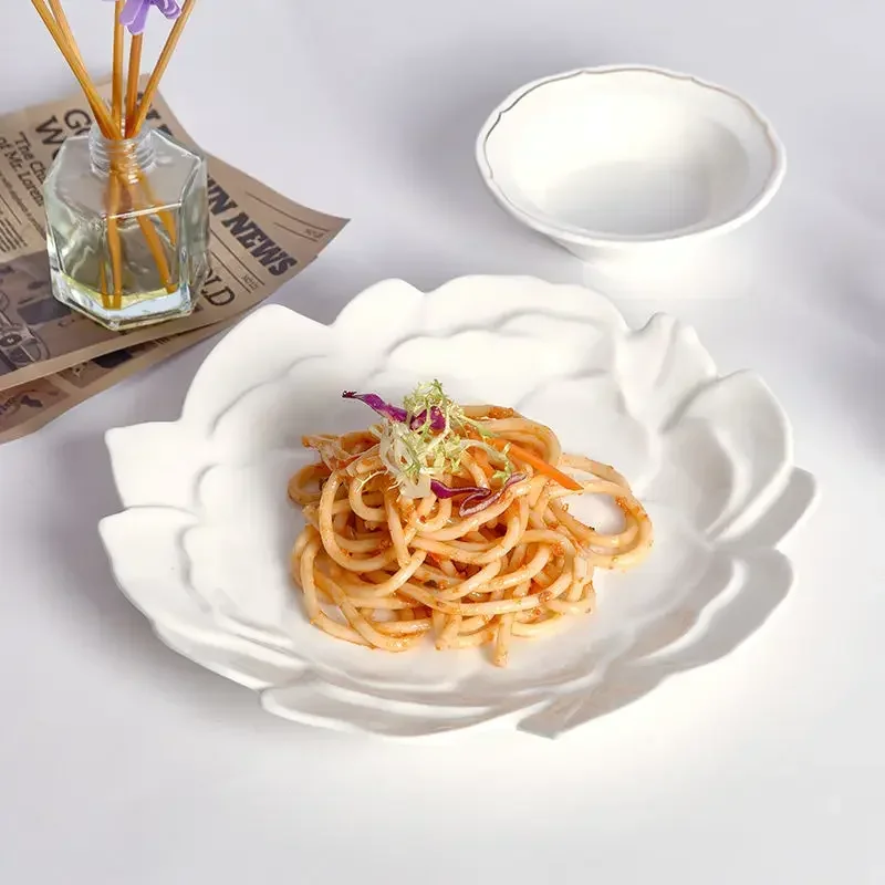 French Rose Flower Plate Ceramic Dessert Plate 8.5 Inch Dish Exquisite Tableware Western Dinner Dinnerware Plates
