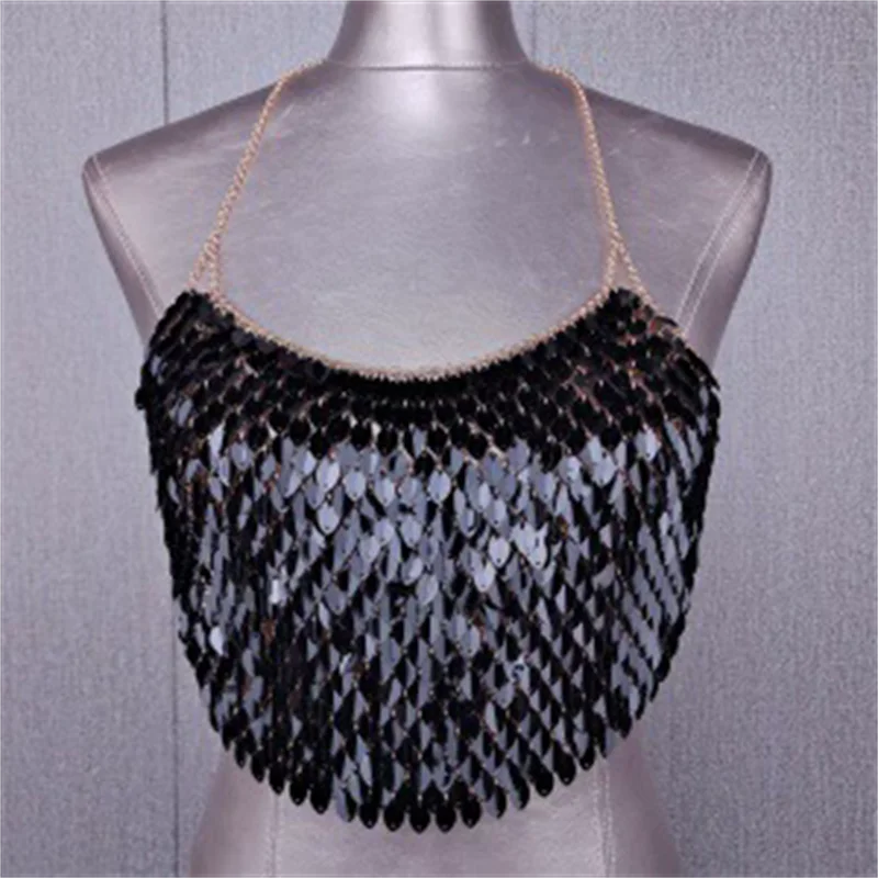 2025 herbst Einstellbare Halter Frauen Crop Top Glänzenden Strass Körper Kette Bh Elegante Funkelnden Rohr Top Halloween Nachtclub Party – Detail 11