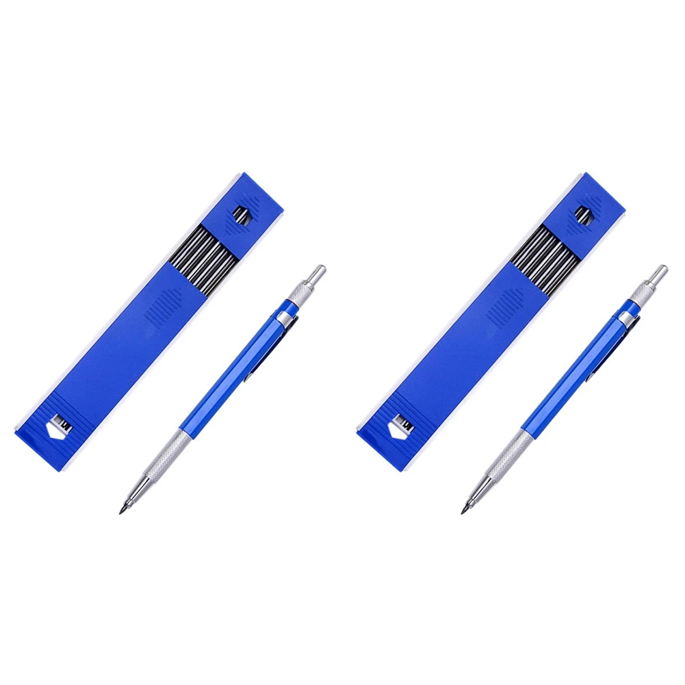 2Pcs 2.0Mm 기계식 연필 드래프트 드로잉용 연필 목수 공예 아트 스케치용 24개 리필 포함 - 블루