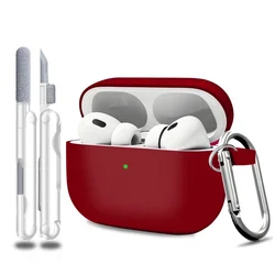 Premium Soft Silicone Protective Case with Cleaner Kit - AirPods Pro 3 (A Wine Red with Pen)