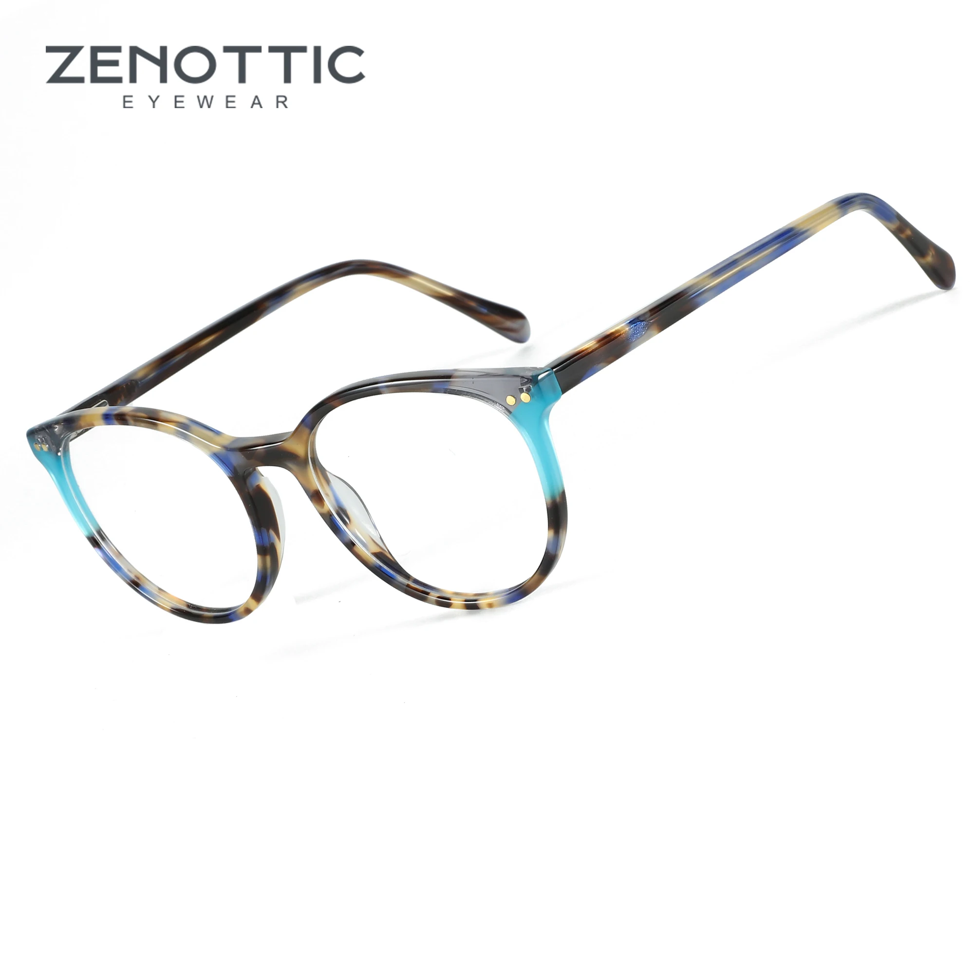 

ZENOTTIC 2023 Fashion Printing Glasses Frame Acetate Optical Eyeglasses Frames Unisex Round Non-Prescription Eyewear YD1160