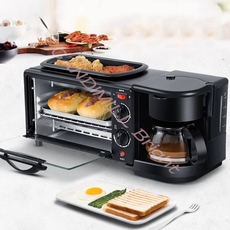 3 In 1 Electric Breakfast Machine Automatic Multifunction Sandwich Coffee Maker Household Mini Oven Bread Pizza Frying Pan
