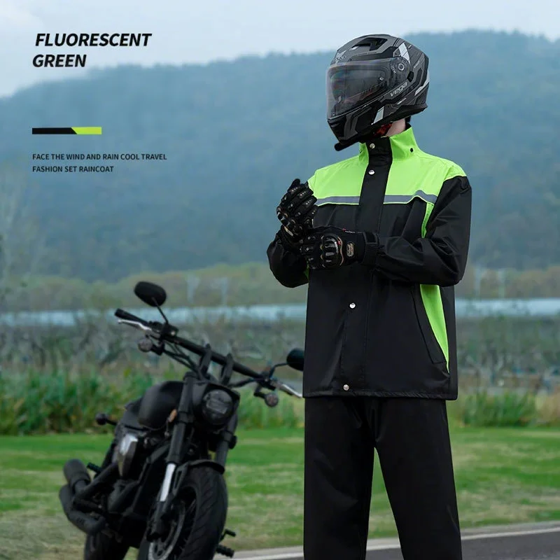 Unisex Motorcycle Raincoat & Rain Pants Suit Split-Type Windproof Explosion-resistant Design Waterproof Riding Gear