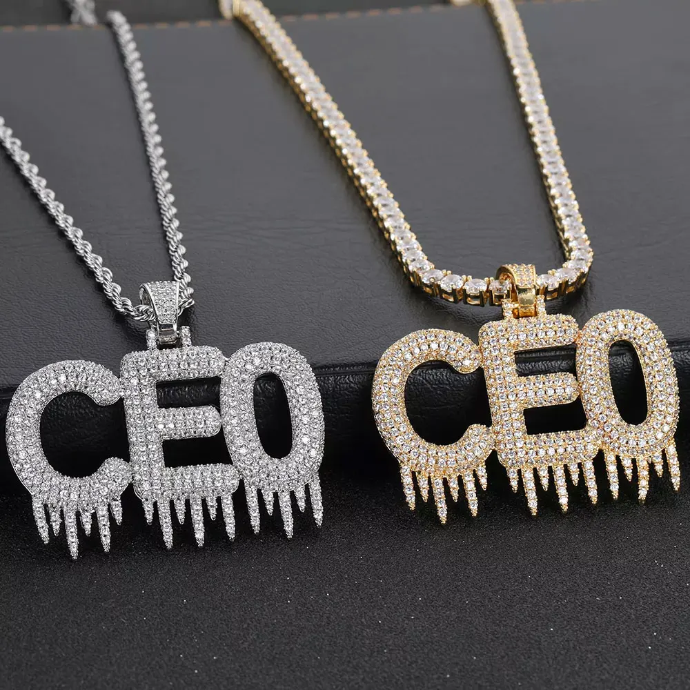 New Hip Hop Icicle Stitching Custom Letter Necklace Ice Out Bling Letter Pendant